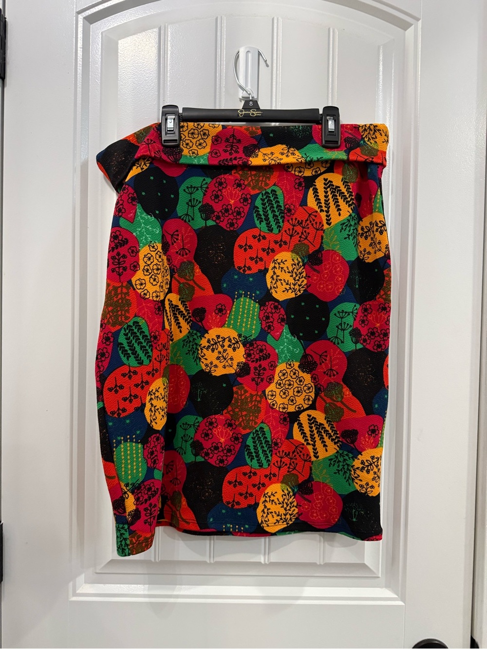 LuLaRoe Bright Floral Dot Pencil Skirt in Red, Green, Yellow, Black